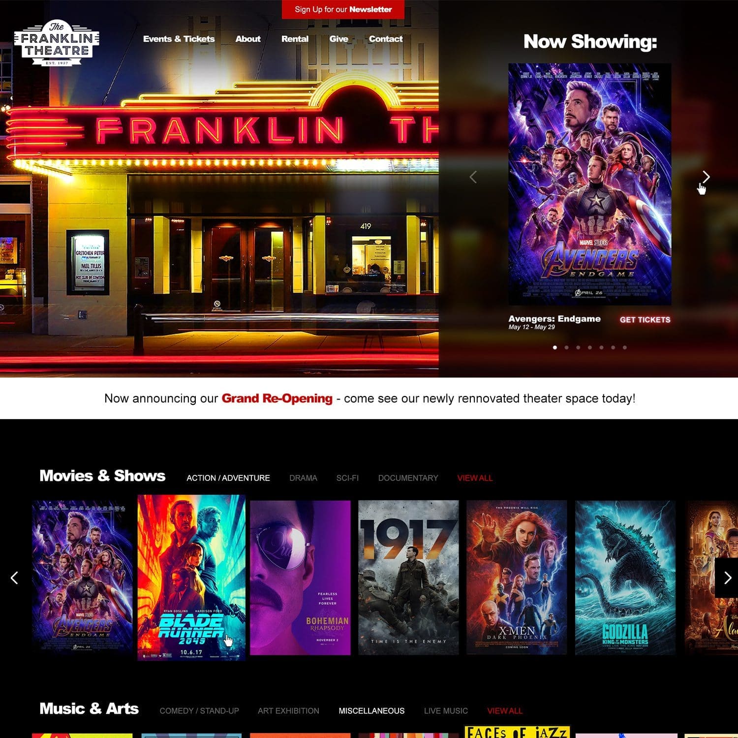 Franklin Theatre ecommerce website design Screen Shot - JLB, Best Web Design and Web Development Company in Franklin TN.