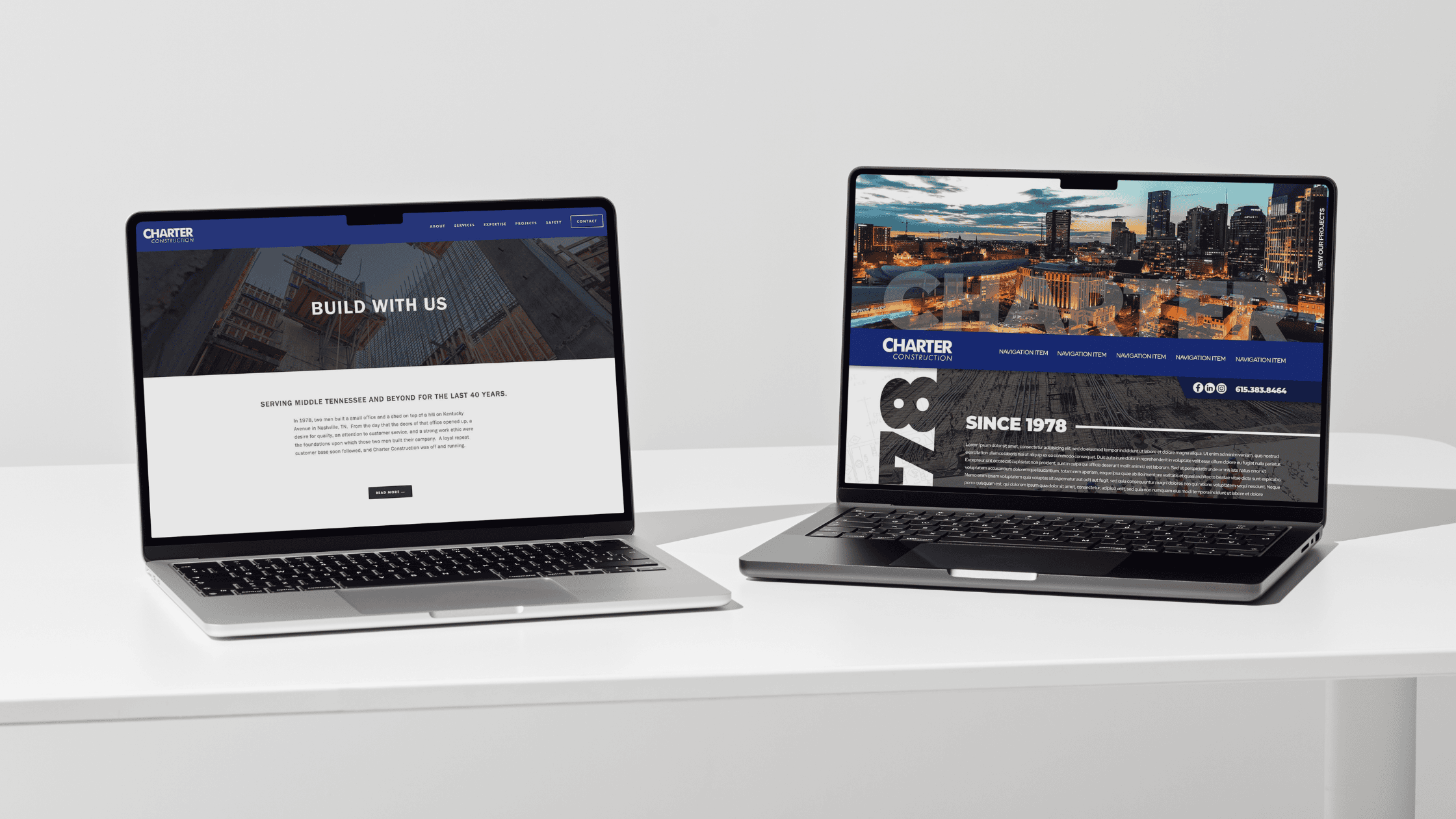 Before-and-after comparison of a business website redesign showing a stronger foundation for digital marketing